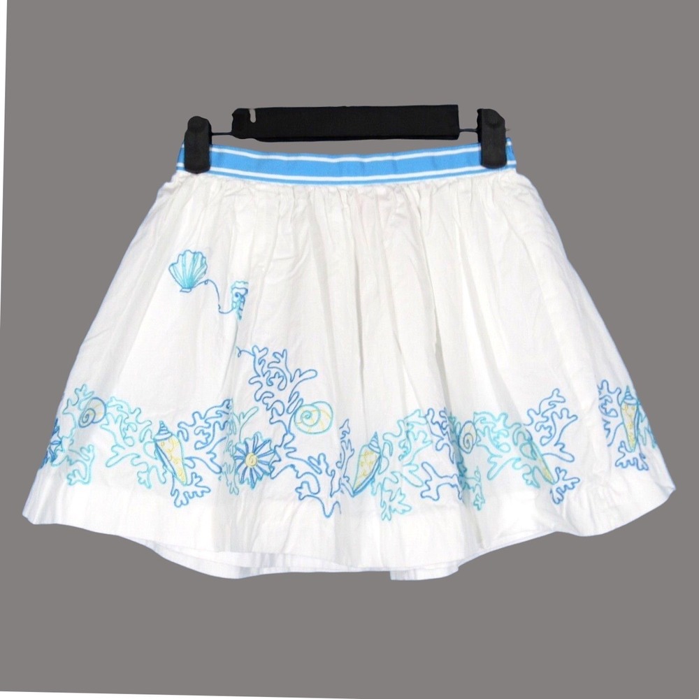 VTG LILLY PULITZER Girl's FULL SKIRT White w/Blue Embroidery SEAHORSE SHELLS  7